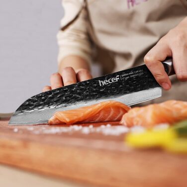Ніж кухарський Damast 20см Hecef, професійний ніж шеф-кухаря, японський ніж з 67 шарів дамаст сталі та ручкою з оливкового дерева