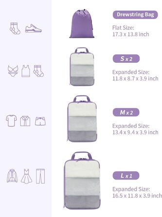 Набір компресійних органайзерів для валізи та рюкзака ECOHUB, 6 предметів, ультралегкі дорожні пакувальні куби з сітчастої тканини (Фіолетовий)