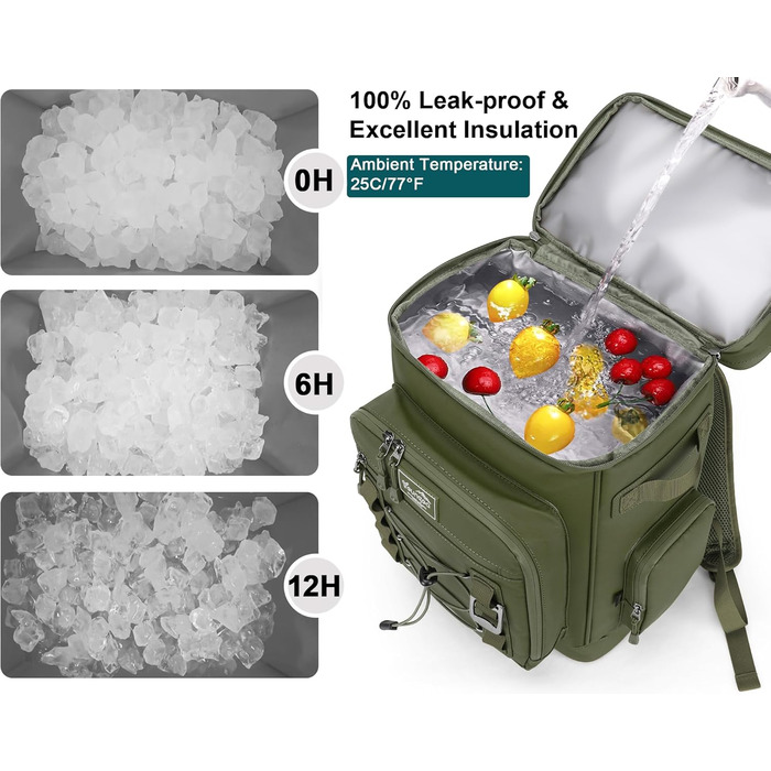 Рюкзак-холодильник 30L, водовідштовхуючий, для пікніка, відпочинку на природі, пляжу, кемпінгу (зелений)