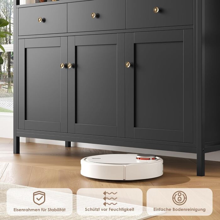 FirFurd Комод-тумба у вітальню, кухню, їдальню. Білий комод з 3 висувними ящиками та 3 дверцятами, регульована полиця, 108x38x98,5 см