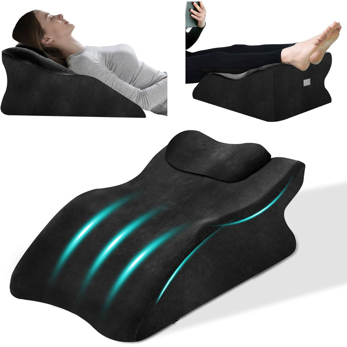 Подушка для ніг Zepphi з піною з пам'яті, трикутна подушка для підтримки ніг, ергономічна подушка для комфорту - ідеальна для дивану, ліжка, відпочинку та дому (Чорний)