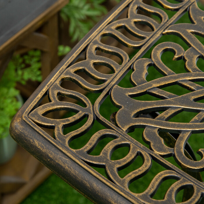 Outsunny Side Table Патіо Стіл з отвором для парасольки 54x54x52.5 см Алюмінієва рама в бронзі, ідеально підходить для саду та балкона