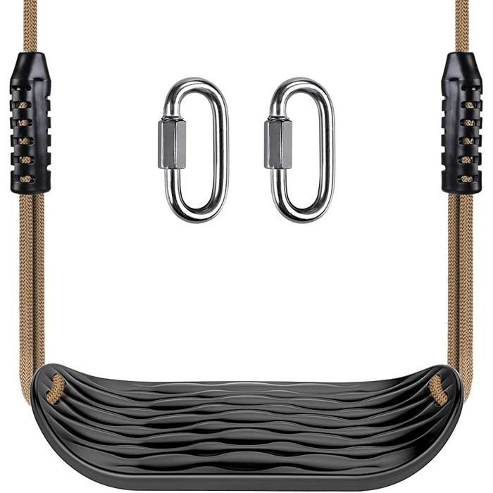 Гойдалка садові SELEWARE: набір з міцним сидінням, регульованим тросом 2м та 2 карабінами, чорна вулична гойдалка для саду