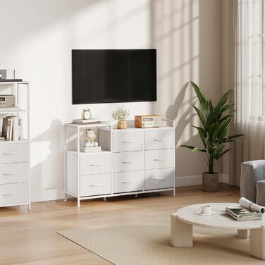 Комод Somdot для спальні, вітальні, прихожої з шухлядами, LED-підсвічуванням та розетками (2 AC, 1 USB, 1 Type-C), 5 тканинних шухляд, білий, 29T x 66,5B x 70,5H см (Комод Somdot з 8 шухлядами, біле шкірозамінник, 29T x 99B x 70.5H см)