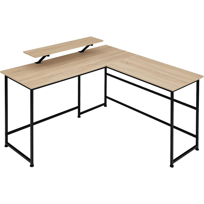 Письмовий стіл у формі tectake L, кутовий стіл з рухомою стільницею монітора, промисловий дизайн, 140 х 130 см, чорний металевий каркас (світле індустріальне дерево, дуб сонома)