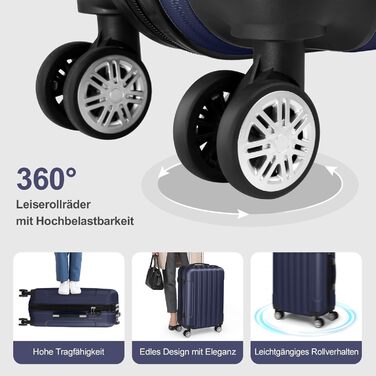 Набір валіз LALAHO 5 шт. з косметичками, з ABS пластику, для подорожей, ручна та велика валіза, блакитний (смужки)