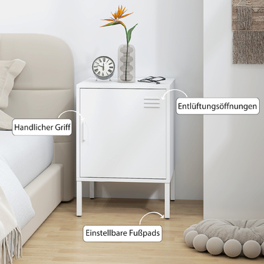 Приліжкова тумбочка зі сталі, універсальний столик, з регульованою полицею, для спальні, вітальні, білий