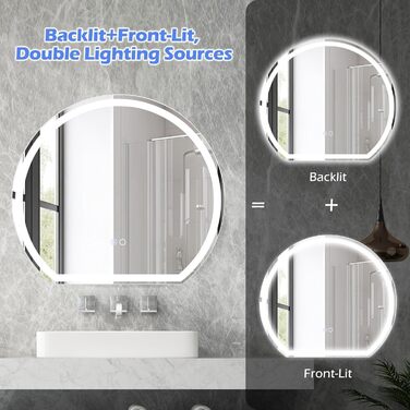 LED дзеркало для ванної кімнати FANTASK з підсвічуванням, проти запотівання, сенсорне керування, пам'ять, 60x54 см, срібло