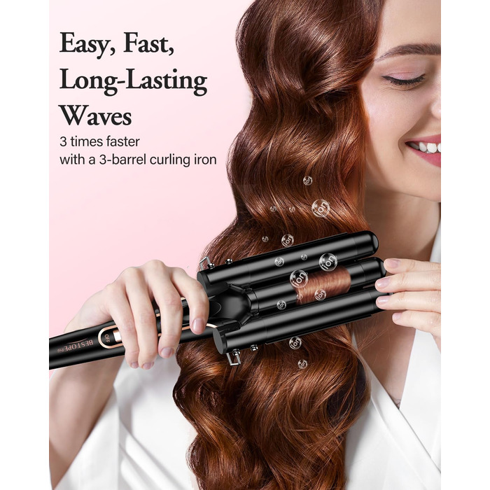 BESTOPE PRO Локкенстаб: Набір для завивки волосся 5-в-1 з 3 насадками, регулюванням температури, швидким нагрівом та рукавичкою. Рожеве золото (Чорний)