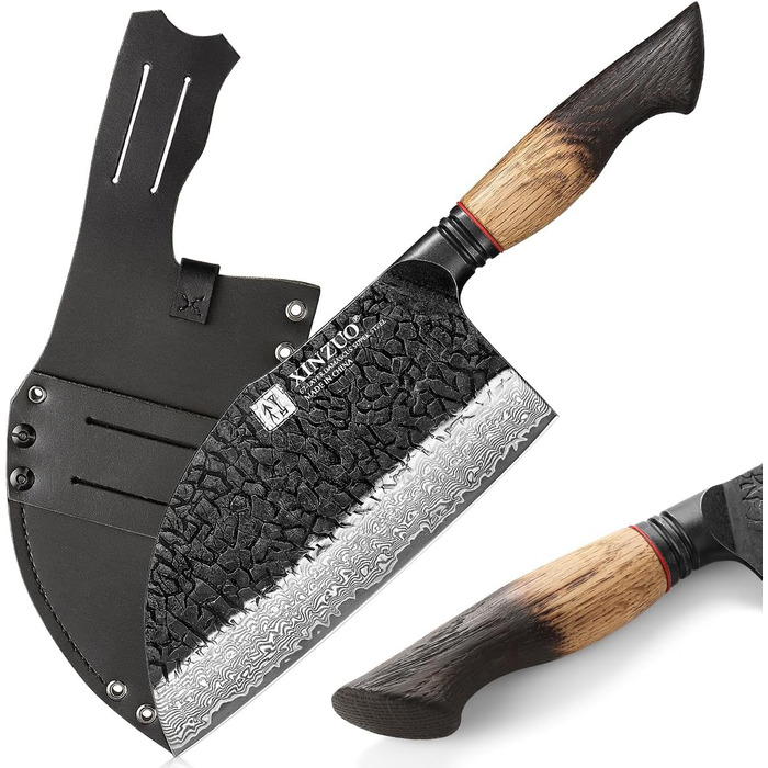 Ніж кухарський XINZUO Damaststahl 19,3 см з фінішною обробкою Hammer, професійний, з нержавіючої сталі Дамаск, з ергономічною ручкою з білого дуба, серія Mo