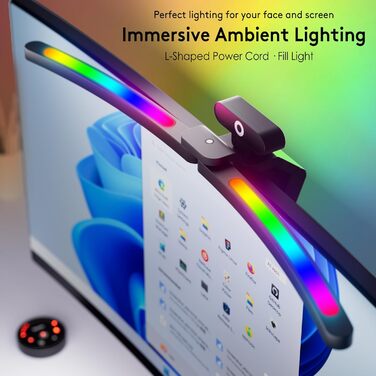 Quntis LED лампа для монітора 66 см з RGB підсвічуванням та пультом дистанційного керування, регульована, з автодиммуванням, захистом від синього світла, без мерехтіння, для геймінгу