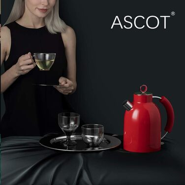 Електричний чайник ASCOT з нержавіючої сталі, електричний чайник Подарунки для чоловіків/жінок/сім'ї 1,5-літровий ретро-бездротовий чайник із захистом від википання, автоматичне вимкнення (червоний)