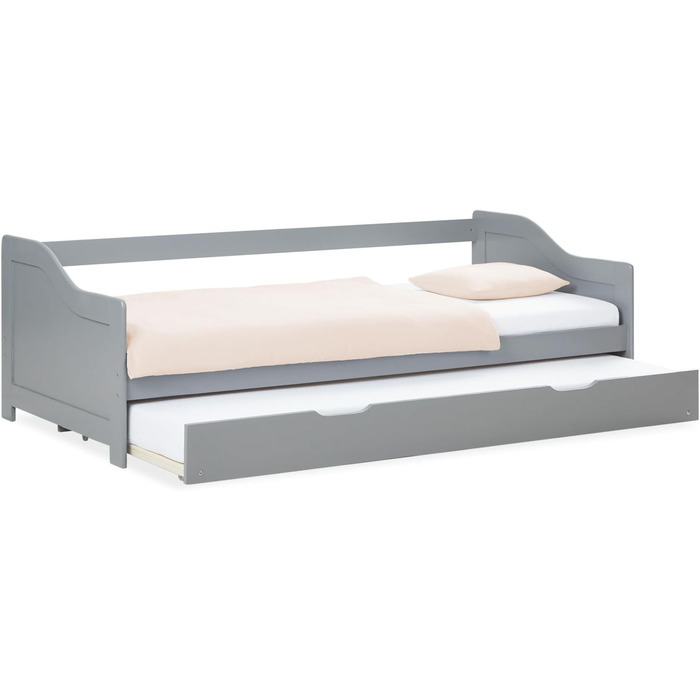 Висувне ліжко Homestyle4u 90x200 см з ящиком для зберігання, сірий дуб, каркас з сосни, ламелі, дитяче ліжко