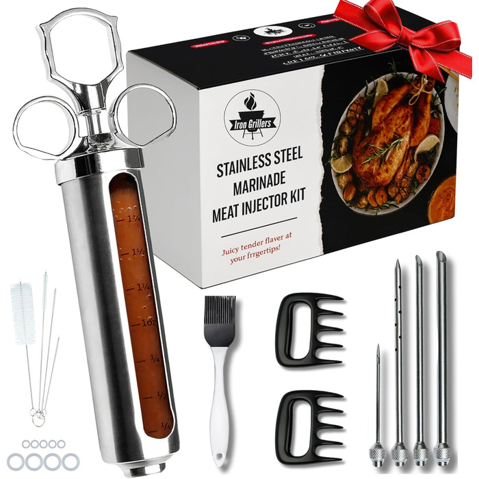 Набір для інжектування м'яса: шприц для маринування, копчення та грилю. Підходить для індички, грудки та грилю. Велика ємність з нержавіючої сталі 57 мл, без витоків та засмічень.