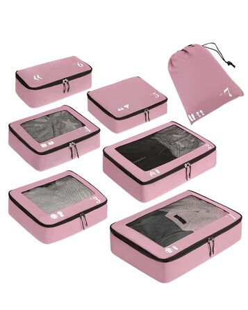 Набір органайзерів для подорожей ECOHUB (7 шт), дорожні компресійні сумки з переробленого PET, рожеві