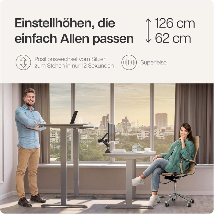 Електричний регульований стіл Desktronic з підйомним механізмом, білий (сірий), з сенсорним керуванням, висока вантажопідйомність