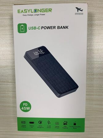 Для ноутбука 26800mAh 96.48Wh PD 45W Power Bank Power Bank зі швидкою зарядкою Акумуляторна батарея зі світлодіодним індикатором USB C Зовнішній акумулятор для MacBook, мобільного телефону, Lenovo, HP, Dell, Ipad Black