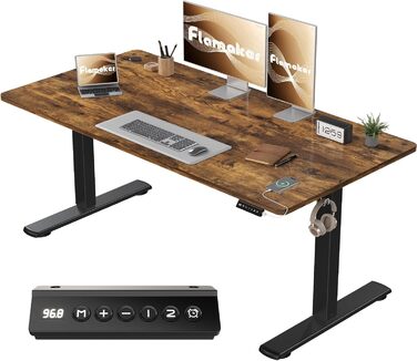 Електричний регульований стіл Flamaker 140x60 см з пам'яттю, для геймінгу, коричневий (Vintage Braun)