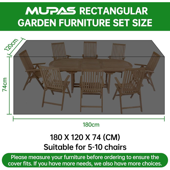 Водонепроникний чохол для садово-патіо меблів 420D Oxford, 180x120x74 см (чорний)
