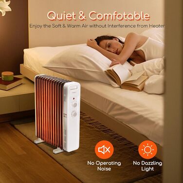 Електричний масляний радіатор Aigostar 2500W з термостатом, 13 ребер, 30м², 3 режими, захист від перекидання та перегріву, мобільний нагрівач, 2 шт.