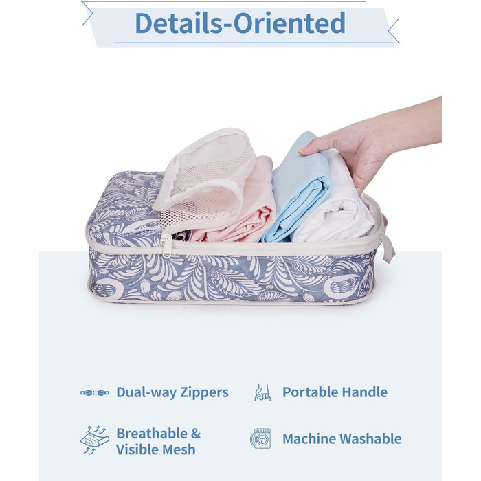 Набір органайзерів для подорожей Narwey з компресією, 6 шт, сумки-пакувальники для валізи та рюкзака (Блакитний листок)