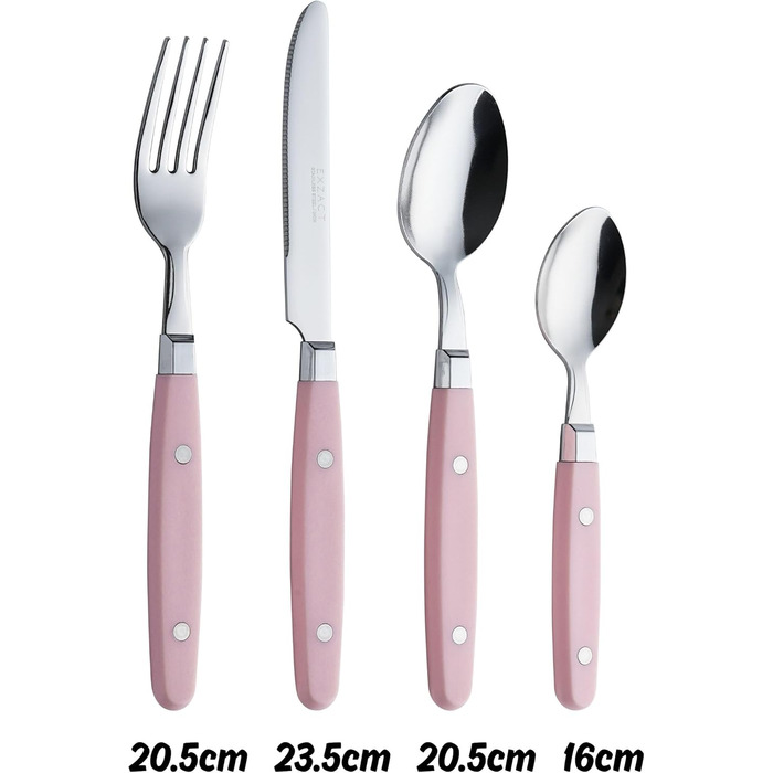 EXZACT Набір столових приборів 24 шт. з нержавіючої сталі, з ручками з заклепками/Столові прибори в ретро-стилі - 6 виделок, 6 ножів, 6 ложок, 6 чайних ложок - Рожевий