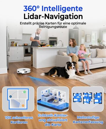 Робот-пилосос Redkey R11 з функцією миття, 20000Pa, док-станція 4L, захист від намотування волосся, LiDAR навігація, керування через додаток, для килимів та шерсті тварин