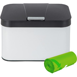 Контейнер для органічних відходів ONVAYA для кухні / контейнер для компосту з кришкою / контейнер для органічних відходів з нержавіючої сталі / органічний контейнер для відходів / без запаху і герметичний / 4,3 літра (нержавіюча сталь білого кольору з мішком для сміття)