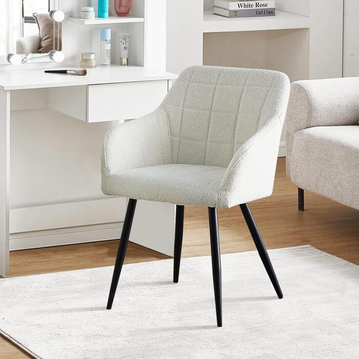 Крісла для їдальні CLIPOP з підлокітниками, штучна шкіра, для кухні, вітальні (набір 6 шт., Boucl&eacute; Небесно-білий)