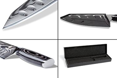 Кухонний ніж Wolfblood PRO Damast XL (33 см) з дамаської сталі 67 шарів, преміум-якість, для професійних кухарів, з дерев'яною ручкою, подарункова коробка, захист леза, сертифікований TÜV, 62 HRC