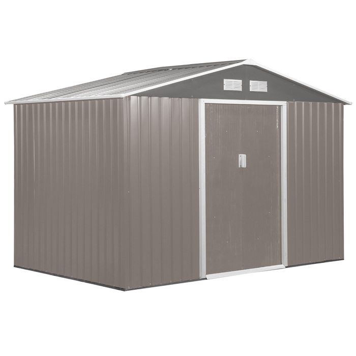 Outsunny Metal Garden Shed Садовий сарай з фундаментом, стійкий до погодних умов, сірий, 277x195x192 см, ідеально підходить для саду та зберігання інструментів