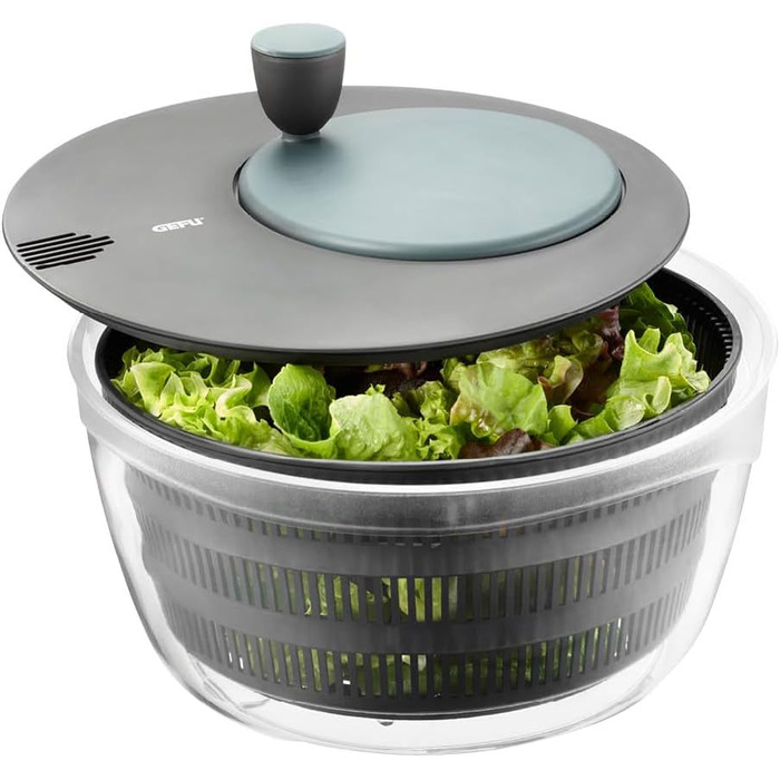Салатниця GEFU з відром та кришкою для зберігання, 3л, чорно-сіра