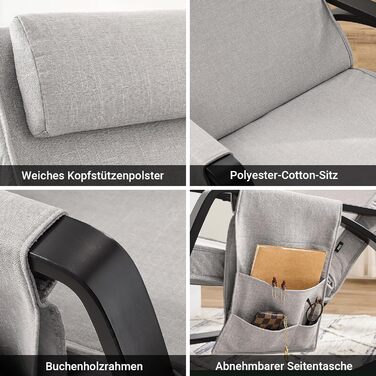 Крісло-гойдалка SoBuy з м'якою оббивкою, підголівником та регульованою підніжкою, сіре - FST20-HG