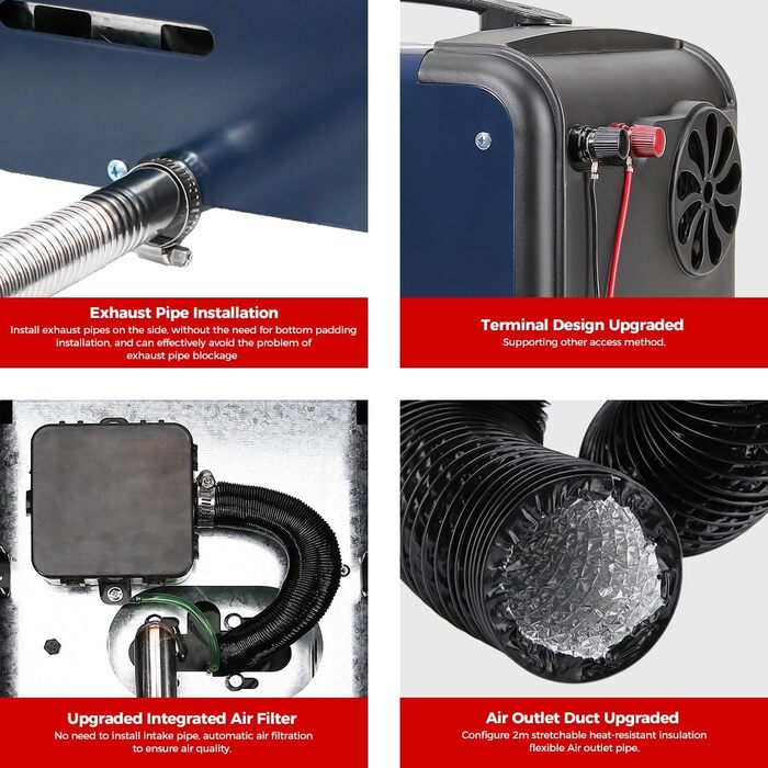 Дизельний опалювач 8kW з Bluetooth, 12V/24V/230V для вантажівок, фургонів, автодому, з автоматичним запуском та адаптером живлення, 2025 року випуску, блакитний