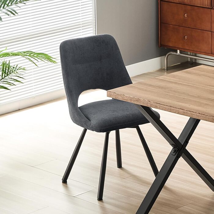 Крісла для обідньої зони, кухонні крісла, крісла для туалетного столика, сучасні м'які крісла для вітальні з металевими ніжками (6 шт., не обертаються, темно-сірий)