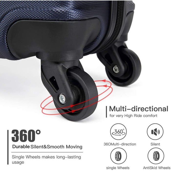 Чемодан-валіза KONO на коліщатках, середній, з ABS пластику, блакитний (колекція)