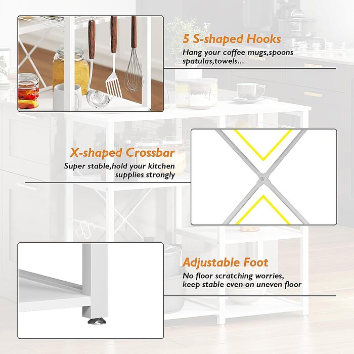 Стелаж для кухні Soges: місткий, чорний, з 3 полицями для мікрохвильової печі та кухонного приладдя