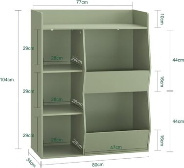 Полиця для книг SoBuy Montessori для дітей, зелена, 80x104x34 см, 5 відділень
