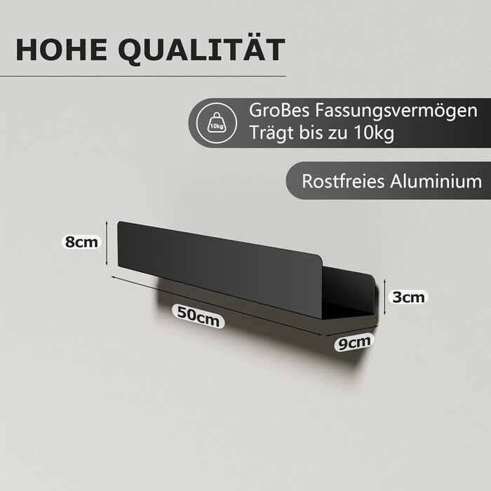 Поличка для душу Rekita без свердління, органайзер для ванної кімнати 40 см, поличка з нержавіючої сталі з 4 знімними гачками, тримач для шампуню для душу, навісна полиця, полиця для ванної кімнати (Чорний-50см)