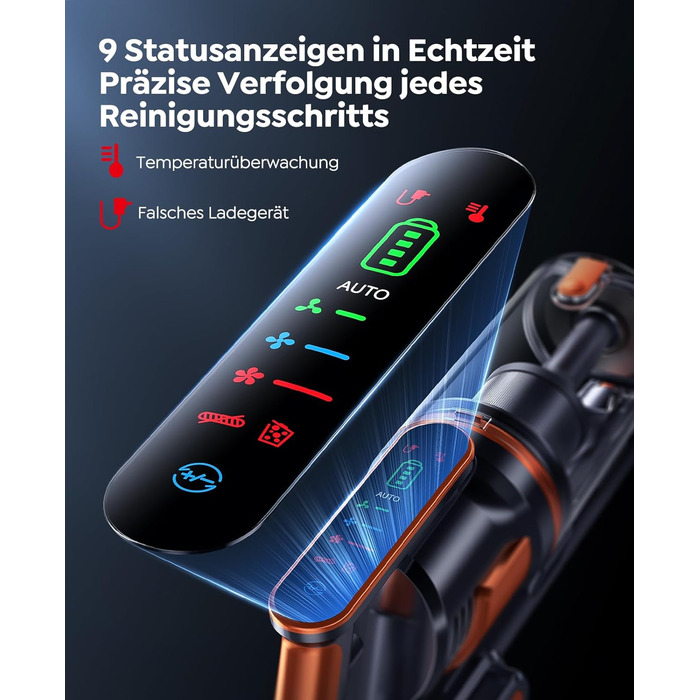 Бездротовий пилосос Fieety з акумулятором, 600W, 50kPa, 65 хв роботи, станція для зарядки на стіні, ароматерапія, автоматичний режим, сенсорний екран, висувний шланг 1 м для твердих поверхонь, килимів, шерсті тварин, автомобіля