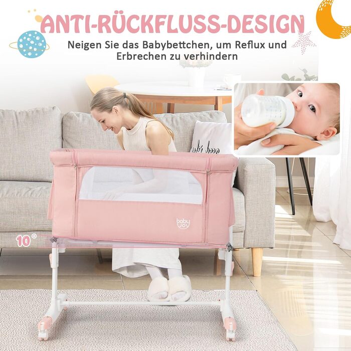 Дитяче ліжко-гойдалка Dreamade 2 в 1 з регулюванням висоти, 86 x 63 см, рожеве, від народження до 9 кг, з матрацом та колесами