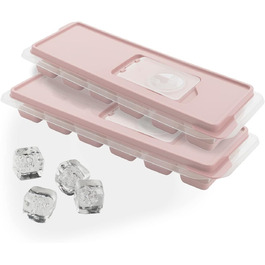 Форма для льоду з кришкою, силіконова, упаковка 2 шт. , гнучка основа, без вмісту БФА, можна складати, 24 відділення, рожева