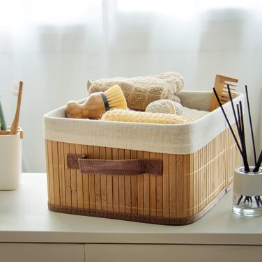 Бамбуковий кошик для білизни знімним мішком - стильний органайзер для ванної, спальні або пральні, декоративне зберігання в стилі SPA (природний, прямокутний)