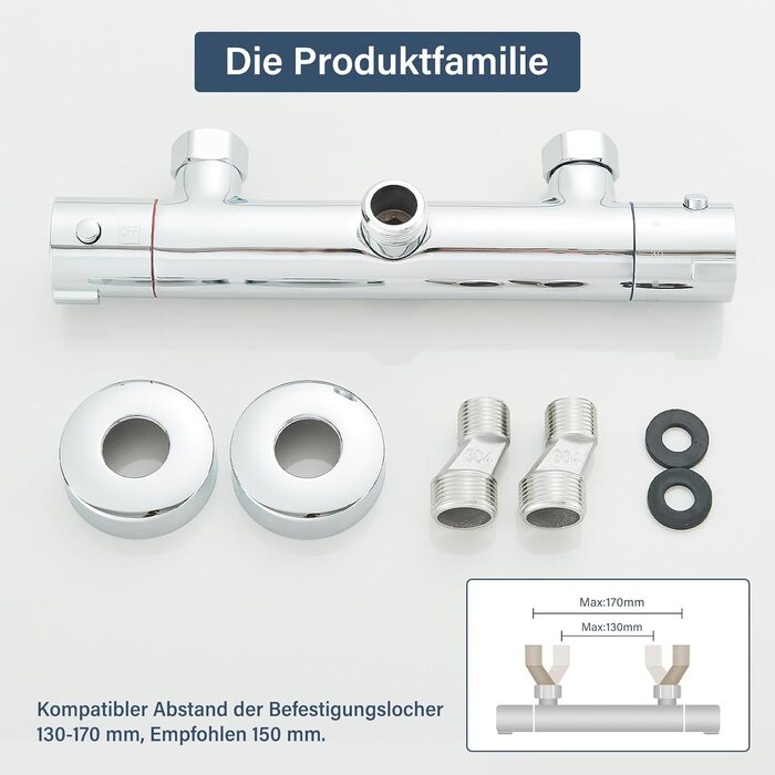 Змішувач для ванни з термостатом, настінний монтаж, для ванної кімнати (хром)