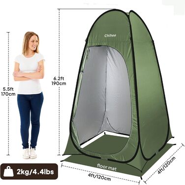 Зручне намет-роздягальня для кемпінгу та відпочинку на природі Chihee - розкладний туалет/душ, армійного кольору