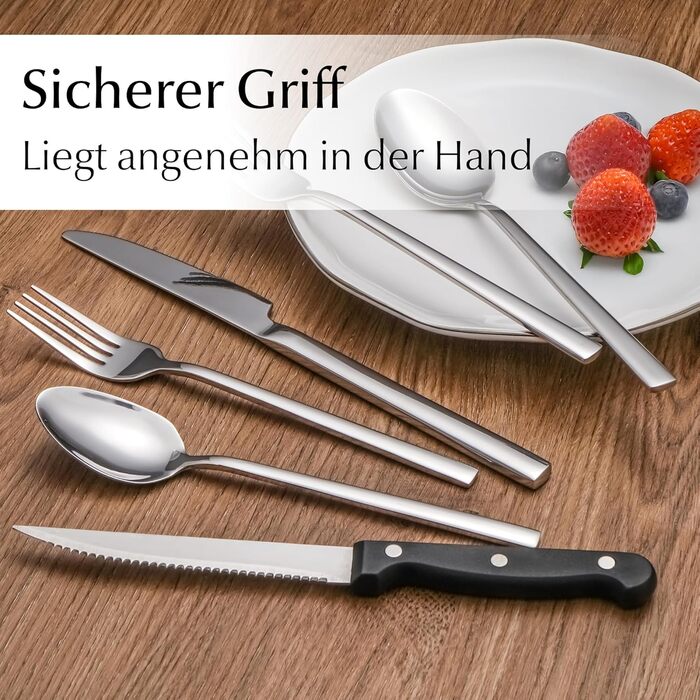 Набір столових приборів Miamio для 6 осіб (72 шт.) з нержавіючої сталі 18/10, сріблястого кольору, придатний для миття в посудомийній машині