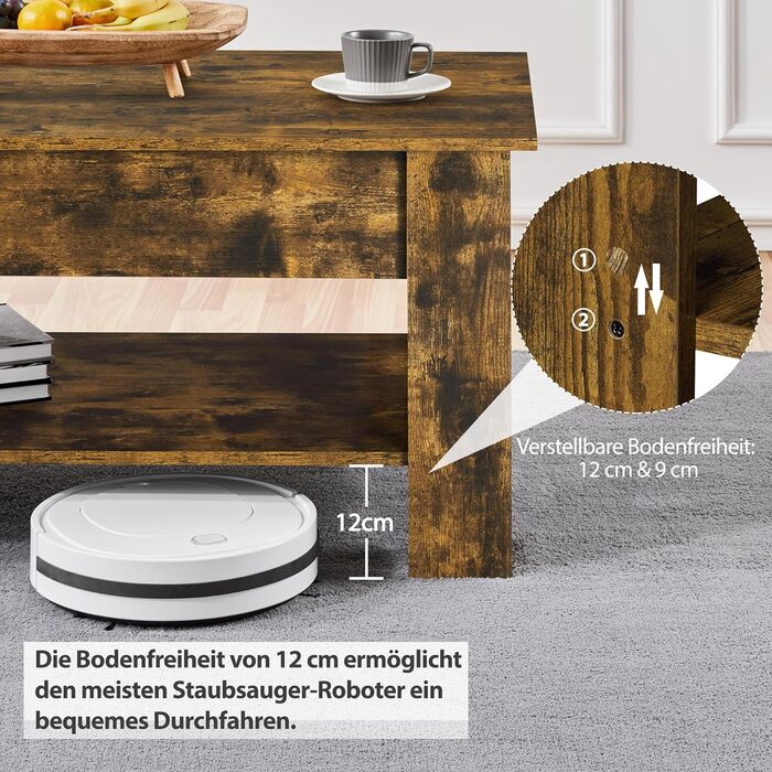 Журнальний столик Yaheetech з регульованою висотою та прихованим місцем для зберігання, колір: іржавий коричневий (120 x 59 x (49,5-63,5) см)