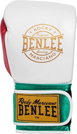 Боксерські рукавички Benlee зі шкіри METALSHIRE (білі / зелені / червоні, 14 унцій)
