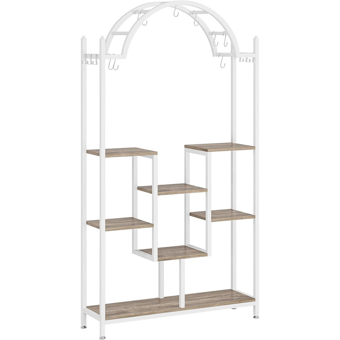 Плантатор Tribesigns з 5 полицями для дому, металева конструкція, полиці-арки з гачками, велика підставка для квіткових горщиків, для саду, балкону, вітальні, білий та сірий