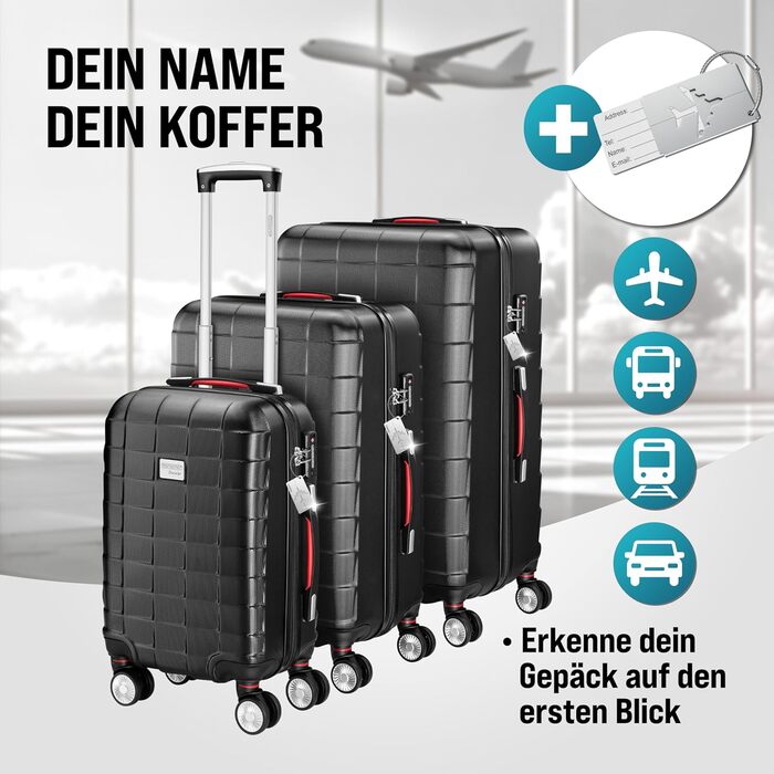 Набір валіз Monzana 3шт з TSA замком, органайзером, вагами та гелевими ручками, M-L-XL, чорний